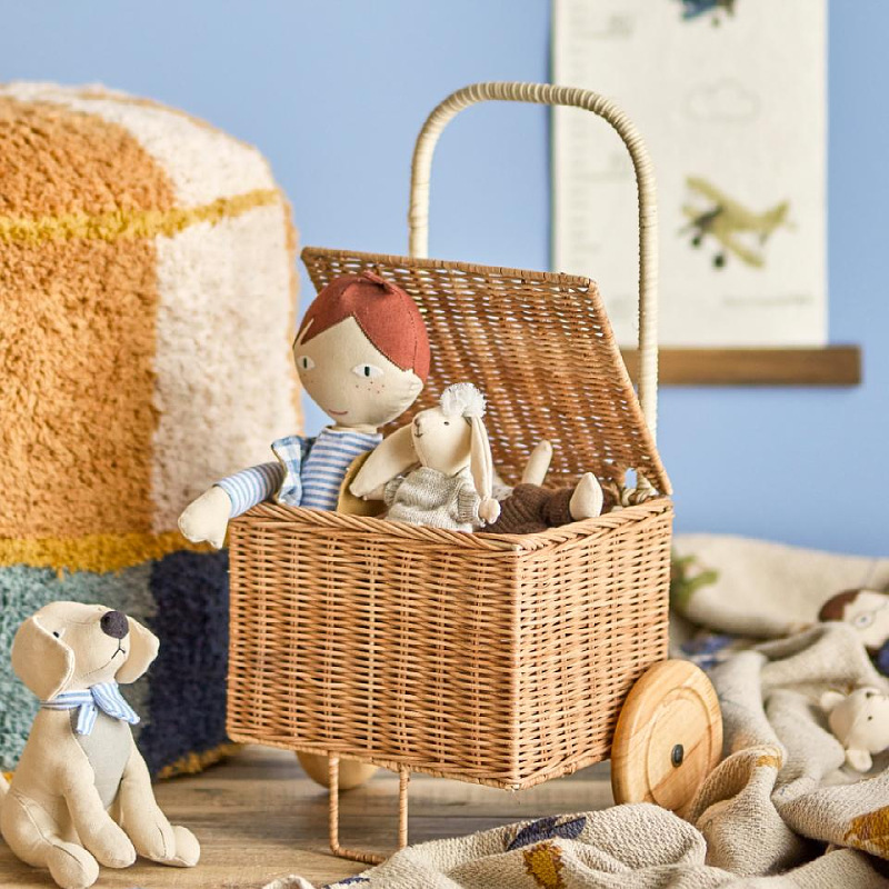 Baby Food With Fiber - Rieten baby duwkarretje houten peuter trekkarretje