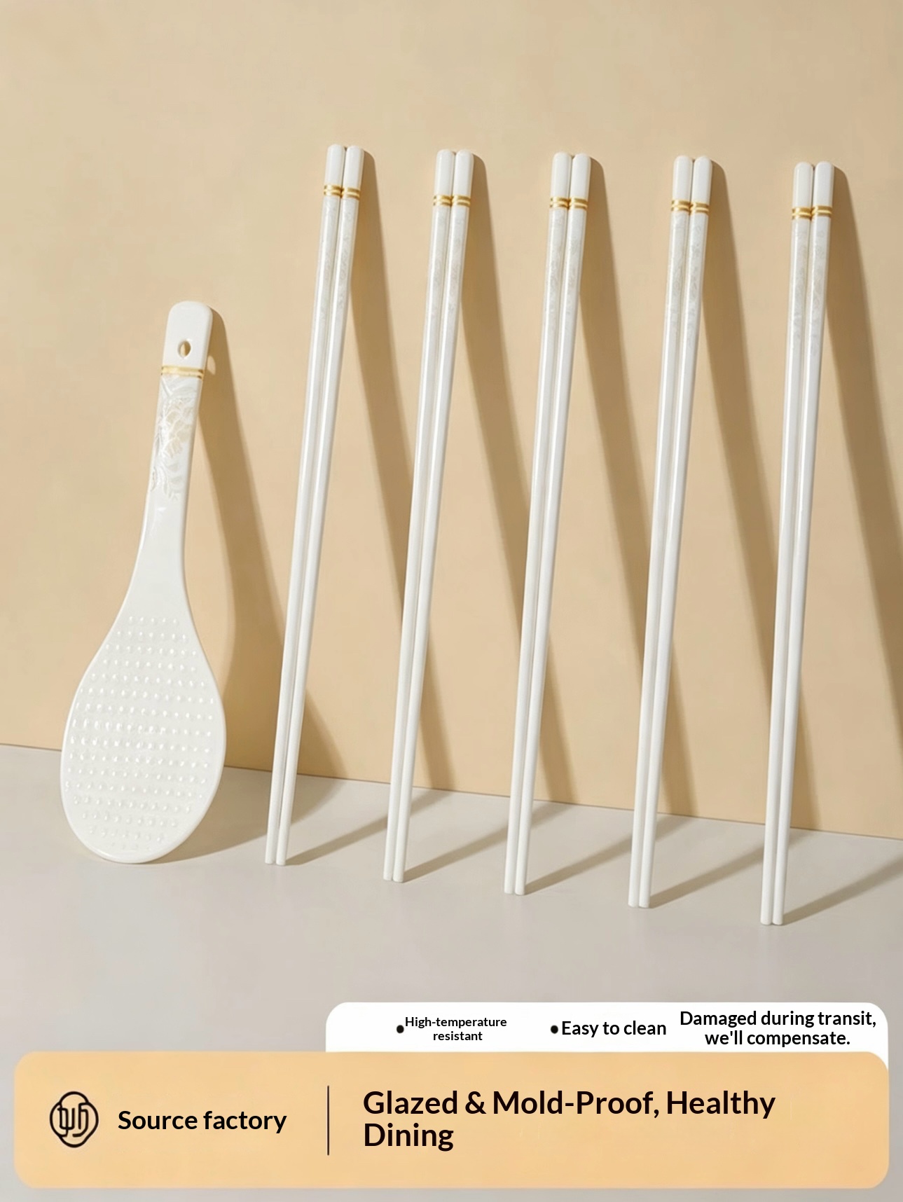 Baby Food Quality - Tien paar keramische eetstokjes met antislipstructuur,